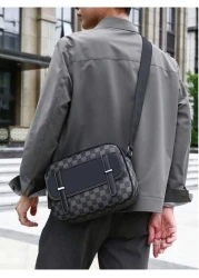 1pc Men s Printed Shoulder Sling Bag Casual PU Backpack Luxury Bags