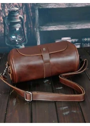Cylinder Crossbody Bag Sling Bag Shoulder Bag Multifunctional Water Proof For Business For College For Travel PU Leather Minimalist Retro Casual Business Streetwear Winter Thanksgiving Purse Holiday B