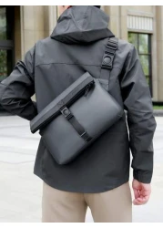 1pc Casual PU Leather Messenger Bag For Men Gray Solid Color Fashionable Shoulder Bag For Business Commuting College Student School Backpack With Large Capacity Waterproof Lightweight And Adjustable S