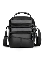 Men s Casual Genuine Leather Multifunctional Adjustable Shoulder Bag Black