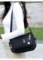 Classic Solid Color Versatile Front Zip Crossbody Bag For Women Vintage Roomy Multiple Pockets Handbag Satchel Shoulder Bag Waist Purse Messenger Bag Fashionable Tote Bags For Mom Gift Casual Multifun