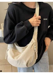 peach tree 1pc Peach Tree Crescent Moon Crossbody Bag Versatile Casual Large Capacity Adjustable Shoulder Strap Multi Pockets Vintage Lightweight Water Washed Nylon Material Christmas Men Bag Vacation