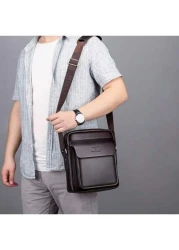 Men s Professional Shiny Leather Messenger Bag Suitable For Business Travel Men s Fashion Black Synthetic Leather Crossbody Bag Adjustable Strap Multi Compartment Business Casual Shoulder Bag With Emb