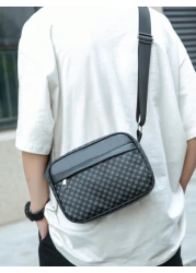 New Black PU Printed Sophisticated Men Sling Bag Dark Style Small Pouch Bag For Business Commute Travel Phone Holder Fashion Casual Outdoor Fitness Cycling Street Shoulder Bag Gift Adjustable Strap Zi