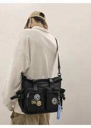 Lightweight Business Casual Medium Messenger Bag Release Buckle Decor With Bag Charm Badges For Teen Girls Women College Students Rookies White collar Workers Perfect for Office College Work Business