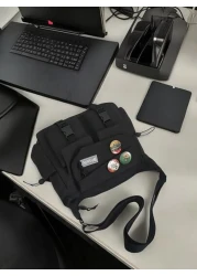 Preppy Style Nylon Crossbody Bag Large Capacity Messenger Bag For Outdoor Activities School Work Travel Daily Use Sling Shoulder Side Vacation School Summer Carry On Black Personalized Gifts Dad Husba