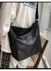 1pc PU Dual Pocket Solid Color Minimalist Sling Bag Large Capacity Crossbody Bag Casual Versatile Tote For Men Korean Style Students Shoulder Bag Gift Sling Bag For Men Graduation School Supplies