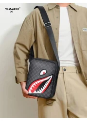 Men s Slanted Shoulder Bag With Side Pocket Crossbody Bag Shoulder Bag Square Bag Multi Function Suitable For Commuting PVC Casual Bag Simple Style Black Floral Gift For Men Boyfriend Luxury Bags