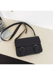 حقيبة رسول عادية للجنسين، حقيبة كتف بطراز بريطاني عصري، حقيبة يد صغيرة مربعة ذات لون واحد وإغلاق بغطاء، متعدد