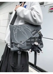 Fabric Material Large Capacity Casual Vacation Graffiti Chain Shoulder Bag For Men Punk Style Casual Bag With Pendant