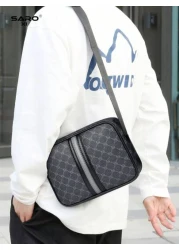 Men s Oblique Shoulder Bag With Side Pockets Crossbody Messenger Bag Square Casual Multipurpose Bag Suitable For Commuting PVC Minimalist Style Black Color Gift For Boyfriend Husband Luxury Bags