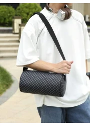 حقيبة دلو مطبوعة بنمط المربعات من البولي يوريثان، حقيبة كتف محمولة متعددة الاستخدامات مناسبة للعمل والتسوق و