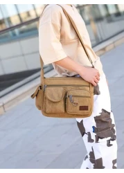 حقيبة رسول كانفاس بطراز قديم - حزام قابل للتعديل، متعددة الجيوب، سعة كبيرة، حقيبة كتف للتنقل اليومي (لون السوس