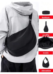 1pc Polyester Fiber Solid Black Shoulder Bag Crossbody Bag Simple Style For Dating Travel School Etc Sling Bag Side Bag For Holiday Travel Essentials Summer Gifts For Boyfriend College Bag Multi Funct