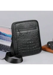 Men Black Crocodile Embossed Shoulder Bag Casual Versatile Lightweight Cycling Messenger Bag Suitable For Holiday Corporate Gifts