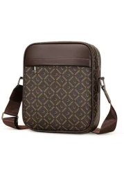 A Fashionable Men s Business PU Bag With PVC Leather Material Small Square Bag Shoulder Crossbody Bag Mobile Phone Bag Coin Purse Brand Print Metal Zipper Adjustable Shoulder Strap Fine Stitching Stor