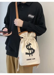 Mini Bucket Bag Letter Print Drawstring Handbag Schoolbag Sling Bag Sport Bag For High School University Student For Travel College School Shoulder Bag Crossbody Bag Gifts Scream Men Bag Winter Outdoo