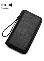 Men s Minimalist Solid Color RFID Blocking Zipper Wallet With Wristlet Fashion Double Layer Artificial Leather Handbag Large Capacity Multifunction Clutch Bag For Credit Card ID Card Money Cash Passpo