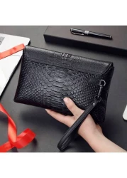 Genuine Leather Clutch Bag For Men Crocodile Pattern Flap Business Hand Bag New Casual Bifold Wallet