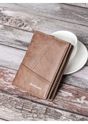 محفظة قصيرة للرجال بغلق بسوستة وتطريز شبكي معقوف بخيط بني، جيب كلاتش مميز للرجال للسفر في فصل الخريف ذو سعة كب