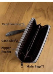 HOVI'S محفظة طويلة عتيقة بتصميم بسيط، سعة كبيرة، فتحات متعددة للبطاقات، غلق بسوستة، مناسبة للأعمال والمكتب والت