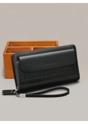 gorchis New Crocodile Pattern Clutch Bag Multi Card Slots Double Zipper Multifunctional Handheld Wallet Long Purse Phone Bag Business Casual Black Clutch Summer Dad Freshman For Books Travel Winter Ho