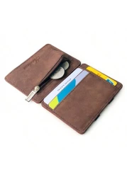 Matte Leather Magic Wallet Card Holder Zipper Coin Purse For Men Vintage Funny Gifts Travel Christmas Holiday Thanksgiving Gifts For Men Vacation Hiking Men Gifts Laptop Winter Large Capacity Multi Fu