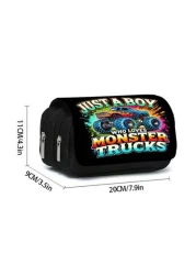 حقيبة قلم قابلة للطي من طبقتين مطبوعة بطراز الشاحنة