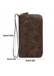 Hot New Retro Large PU Leather Wallet Double Zipper Clutch Long Leather Phone Purse Business Hand Clutch Bag Card Holder Travel Must Haves Wristlet Wallet Purse Essential Items Men Christmas Gifts Gif