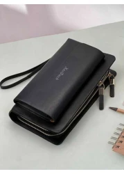 KAIDUCH Fashion Vintage Clutch Purse Casual Large Capacity Double Zipper Handbag Cell Phone Bag Card Organizer Wallets Card Cases Money Organizers Men Essentials