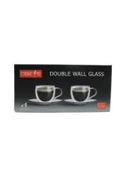 CuisineArt Double Wall Glass Coffee Cups And Saucers Clear 80ml 4 PCS