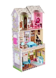 Princess Wooden Dollhouse for Kids &ndash; Large 3-Story Pretend Play Doll House Toy Set with 7pcs Furniture Accessories, Big DIY Dreamhouse for Girls &amp; Toddlers