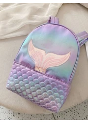 Girls Holographic Quilted Pattern Fish Tail Decor Classic Backpack