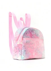 1 Pc Winter New Style Children Girls Mini Cute Stars Moon Printed Soft Plush Adjustable Backpack Suitable For Outdoor Travel Daily Use Holiday Gift School Primary School Students