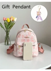 1 Set Graphic Print Casual Backpack With Large Capacity Purple Letter Pendant For Older Kids Simple Design