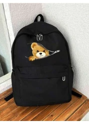 حقيبة ظهر كاجوال كبيرة السعة لحمل الحاسوب من نوع سحاب، بشكل قطة، لرحلات السفر والخارج، رسومات وحروف مطبوعة، ع