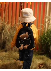 One Piece Cartoon Bear Nylon Zipper Closure Cute Lightweight Backpack For Boys And Girls Suitable For Daily Use In Kindergarten