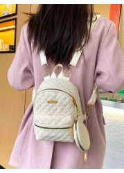 1pc Spring Back To School Girl s Versatile Simple Practical Quilted Backpack With Coin Purse Casual Outdoor Nylon Campus Schoolbag For College Junior High School Students Small And Fashionable Work Co