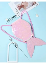 Mermaid Glitter Sequin Drawstring Backpack For Kids Ideal For Traveling Gifting And Cross Border Activities