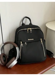 1pc All Black Metal Zipper Nylon Backpack Fashionable And Versatile For Casual Sport School Travel And Date Use For Girl Backpack School Bag S Bag S Backpack Toddler Backpack Mini Backpack Small Backp