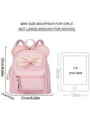 1pc Fashionable Cute Mini Backpack For Kids Featuring Sequin Bow Mouse Ear Design Suitable For Girls Pink