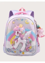 Cute Children s Backpack Cartoon Unicorn Pattern Book Bag With Pendant