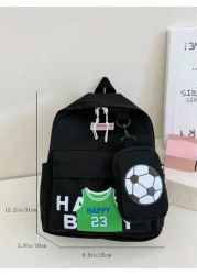 2pcs Set Football Pattern Stylish Backpack And Mini Backpack Niche Design Sports Style Cute Bags For Teens