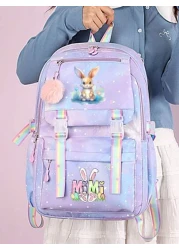 Cute Rabbit Print Lightweight Backpack With Adjustable Straps Multiple Pockets Organizer Compartments Fashionable School Bag For Rewards And Incentives Campus Backpack