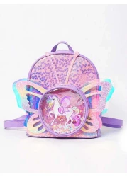 Kids Creative Fashionable Backpack Cartoon Unicorn Sequined Laser Transparent Butterfly Wing Design Double Shoulder Bag