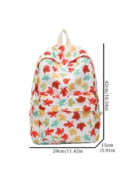 1 Pc Casual Maple Leaf Print Double Shoulder Backpack Zipper Closure Adjustable Straps School Bag Lightweight Student Bag Casual Daypack Large Capacity Backpack With Laptop Compartment Bookbag For Stu