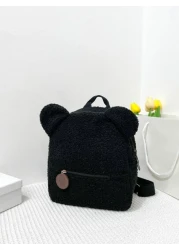 One Piece Boys And Girls Sherpa Bear Zipper Closure Cute Cartoon Backpack Suitable For Daily Use In Autumn And Winter