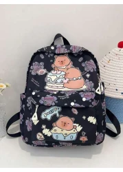 1 حقيبة ظهر من النايلون مغلقة بسوستة ذات تصميم أنيق وجميل للكابيبارا، مع أحزمة كتف قابلة للتعديل مريحة متعددة