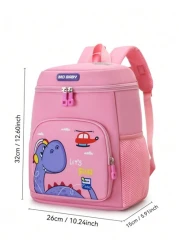 1pc Kids Cute Cartoon Green Dragon Print Backpack With Wide Strap Back Support Design Suitable For School Daily Use