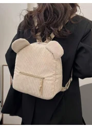A Stylish Cute Simple Corduroy Bear Shaped Backpack Suitable For The Back To School Season A Nylon Double Zipper Lightweight Backpack Suitable For Teenagers School Daily Travel Shopping Travel And Vac